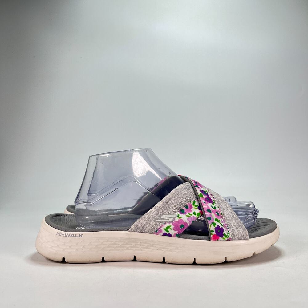 Skechers Go Walk Flex Grey Multi Floral Casual Slides Sandals 141435 Womens Sz 9